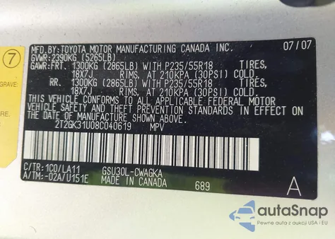 2008 Lexus Rx 350 из США, поврежденный, VIN 2T2GK31U08C040619